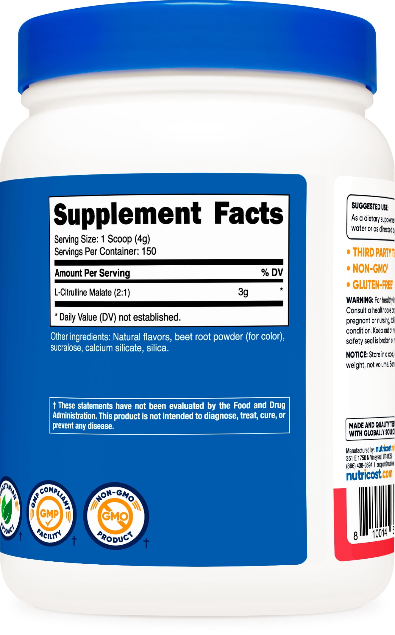 Nutricost L-Citrulline Malate 2:1 Powder 600 Grams (Strawberry Kiwi)- Pre-Workout Supplement