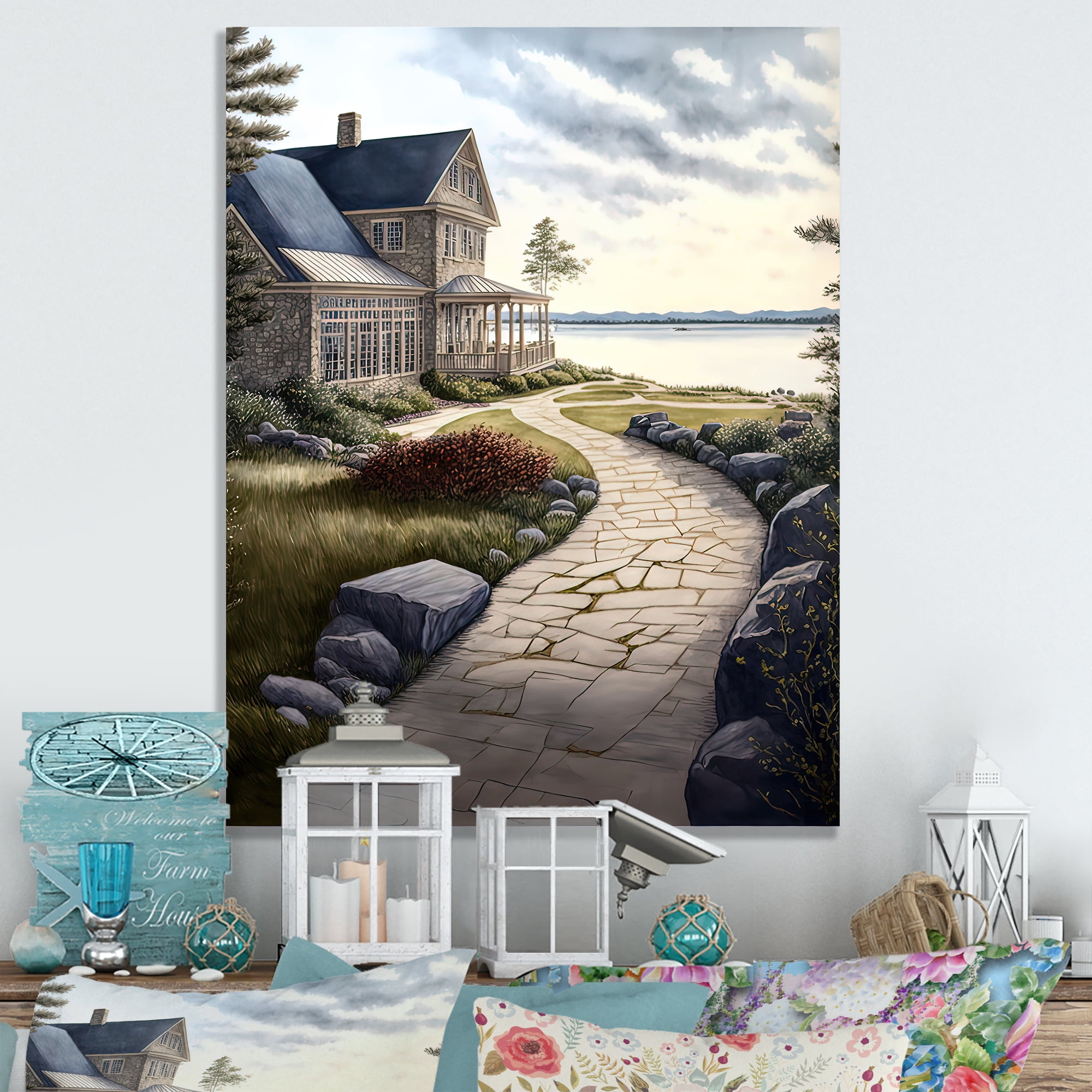 Designart Charming Cottage On The Water II Canvas Wall Art