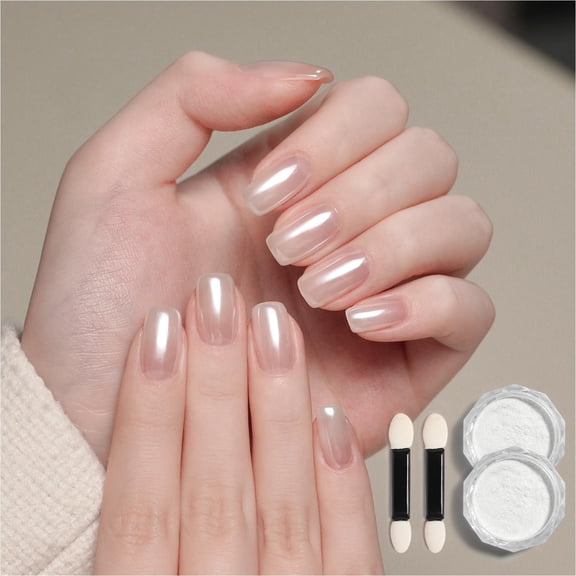 RAGUPEL White Pearl Chrome Nail Powder, 2Pcs Mirror Effect Shimmer Glitter Pigment for Mermaid Aurora Nail Art, Iridescent Powder for Gel Polish & Manicure Decorations, Lustrous White