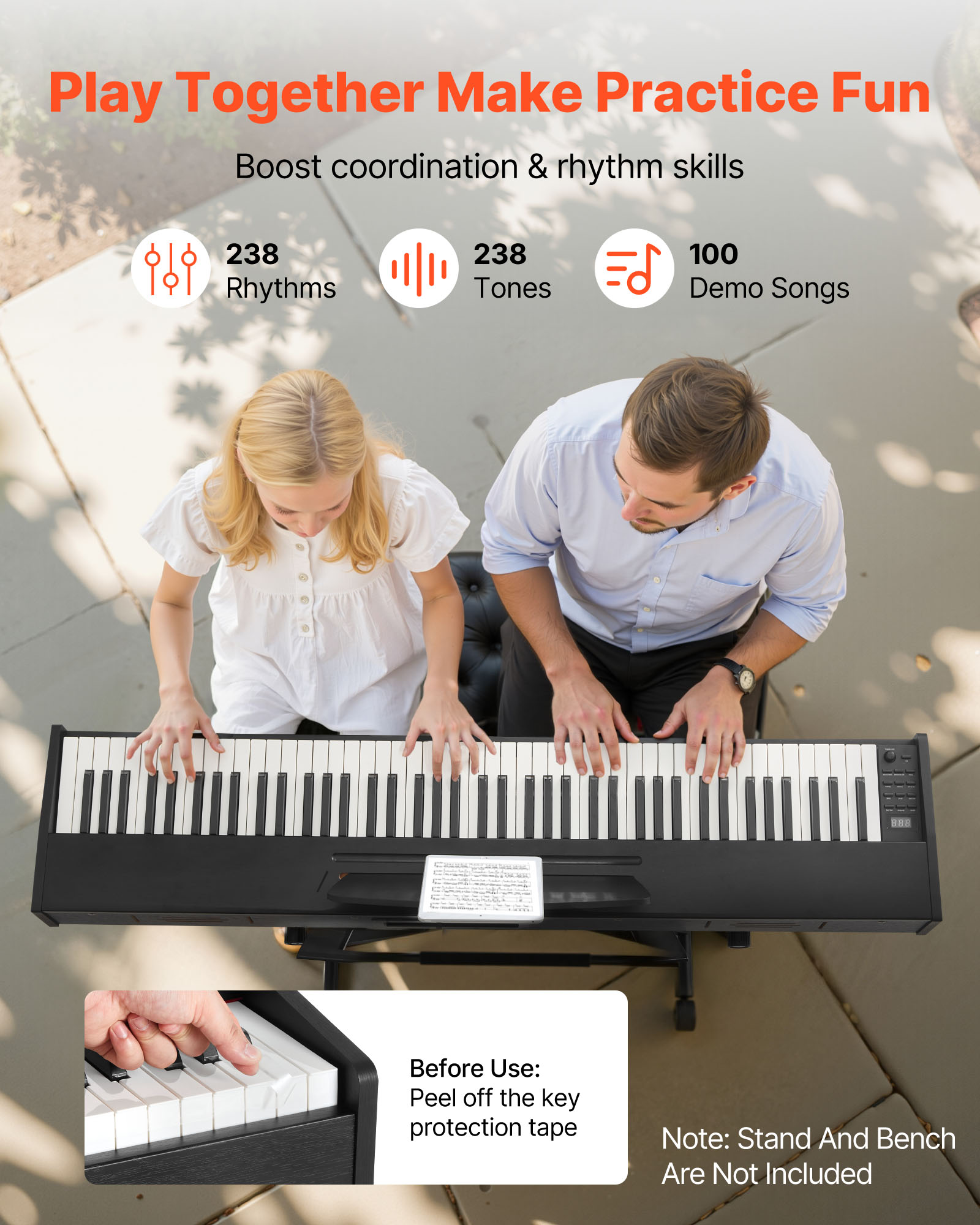 VEVOR Weighted Digital Piano, 88 Keys Fully Weighted, Electric Piano Dual Keyboard & Speakers, with Sustain Pedal, Recording Function, 238 Tones, Wireless Connection, for Beginners, Without Stand