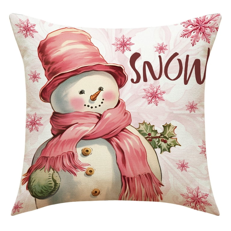 Herrnalise Christmas Pillow Covers 18x18 Inches for Christmas Decorations Santa Claus Christmas Tree Snowman Pink Bow Christmas Pillows Throw Pillow