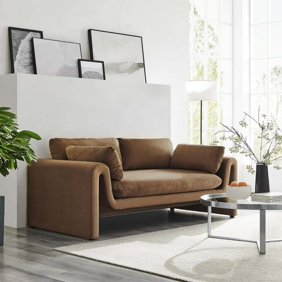 Modway Waverly Performance Velvet Sofa in Brown