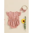 thumbnail image 5 of Musuos Baby Girls Summer Rompers 3M 6M 12M 18M Flying Sleeve Crew Neck Floral Bodysuit with Headband, 5 of 10