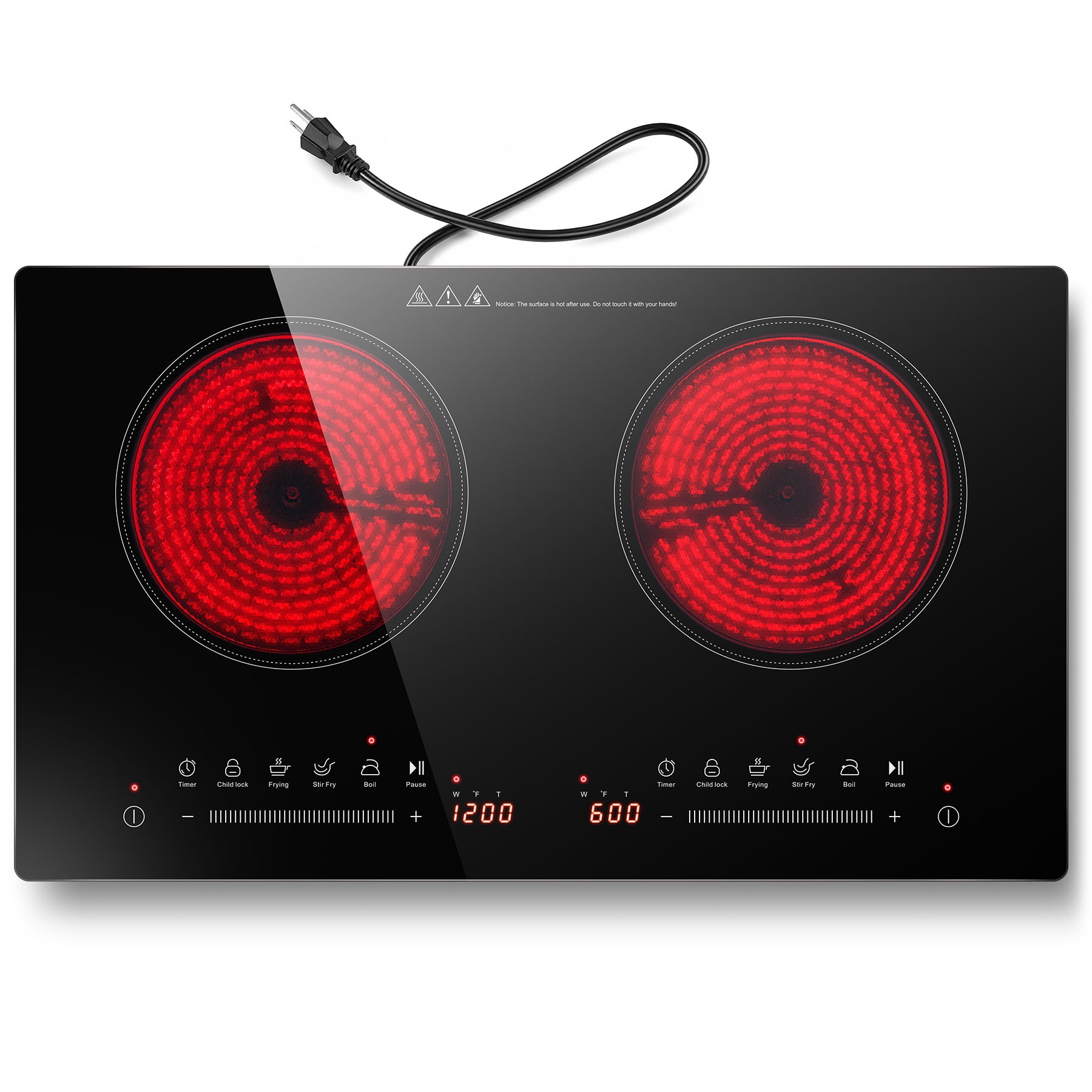 Amzgachfktch 24" 2-Burner Electric Cooktop 1800W Touch Control Built-In/Countertop Black