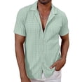 thumbnail image 2 of lcziwo Mens Dress Shirts Lightweight Loose Solid Color Short Sleeve Blouse Holiday Casual Regular Fit Button Down Tee Green L, 2 of 8