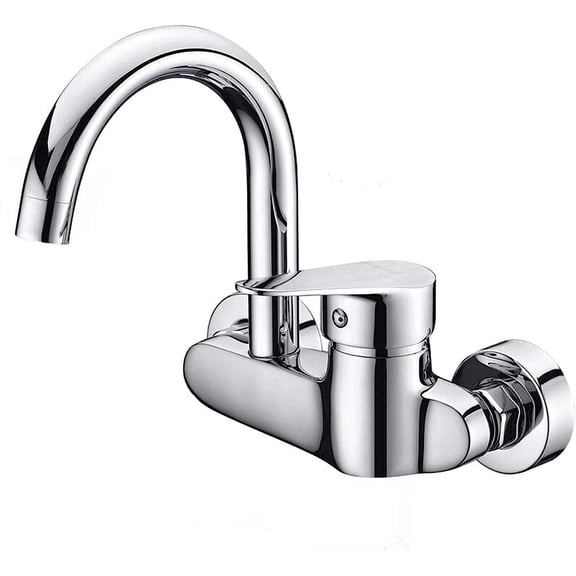 Modern Kitchen Sink Hot and Cold Full Copper Faucets Tap Double Hole Single Handle Lead-Free Brass Faucet in-Wall Basin Vanity 360° Rotatable Chrome Mixer Taps