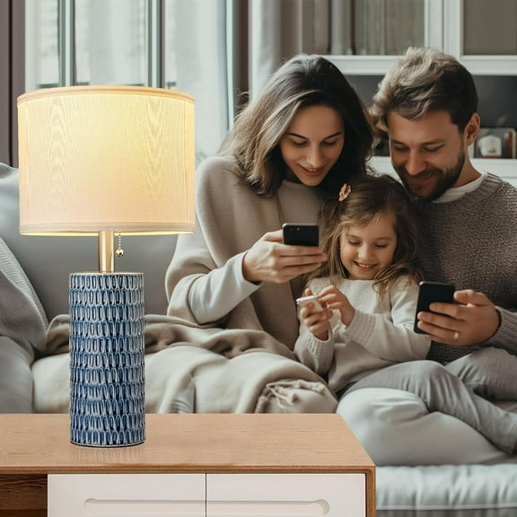 Table Lamps for Living Room Set of 2, Ceramic Table Lamps for Bedroom, 20" Modern Lamps for Night Stands, Dark Blue