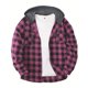 thumbnail image 1 of Ceisia Men's Plaid Hooded Button-Up Shirt with Dual Chest Pockets for Casual & Streetwear Pink L Gifts, 1 of 6
