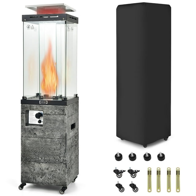 Gymax 41,000 BTU Outdoor Propane Patio Heater Standing Faux Stone Concrete Glass Tube Heater w/ Metal Hood
