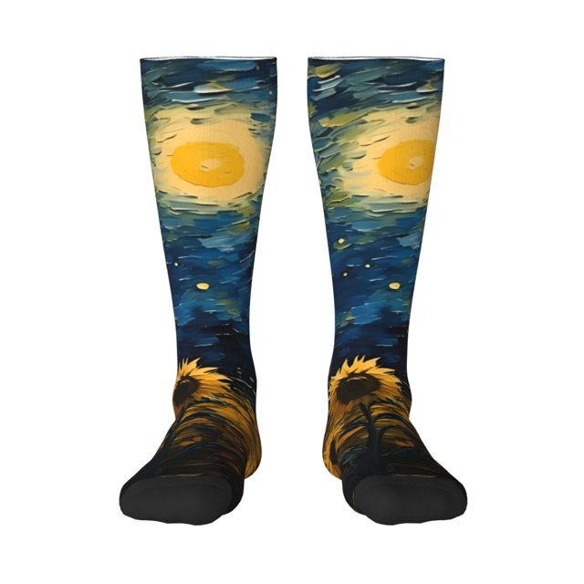 Balery Oil Starry Sky Sunflower Calcetines novedosos Calcetines deportivos Calcetines hasta la rodilla Calcetines de algodón Calcetines originales y geniales
