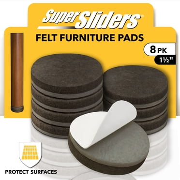 Super Sliders 1½ Inch Round Brown Felt Furniture Pads for Floor Protection - 8 Pack