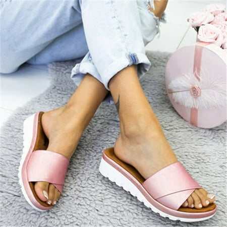 

HIBRO Womens Fashion Wedges Shoes Open Toe Thick Bottom Roman Slippers Beach Sandals