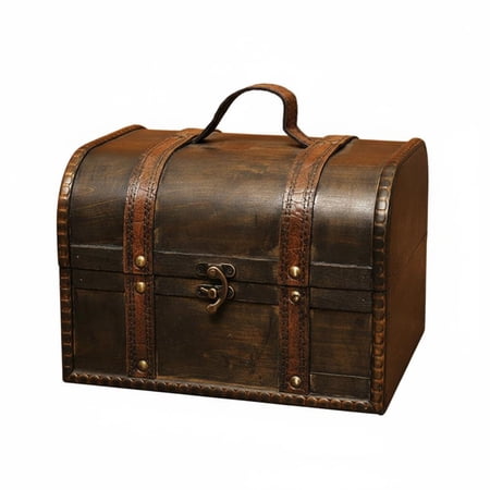 Lazsy Wooden Treasure Chest Lockable Vintage Wooden Treasure Chest Portable Antique type Storage Trunk for Adventure Room Designers, Kids