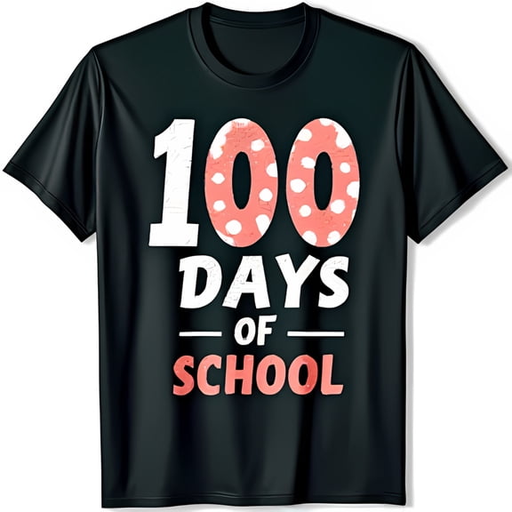 Black T-Shirt with Fun 100 Days of School Graphic & Polka Dots