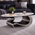 thumbnail image 6 of ENSHUI Modern Oval Stone Coffee Table with Sturdy Gold Metal Base, Gray, 6 of 10