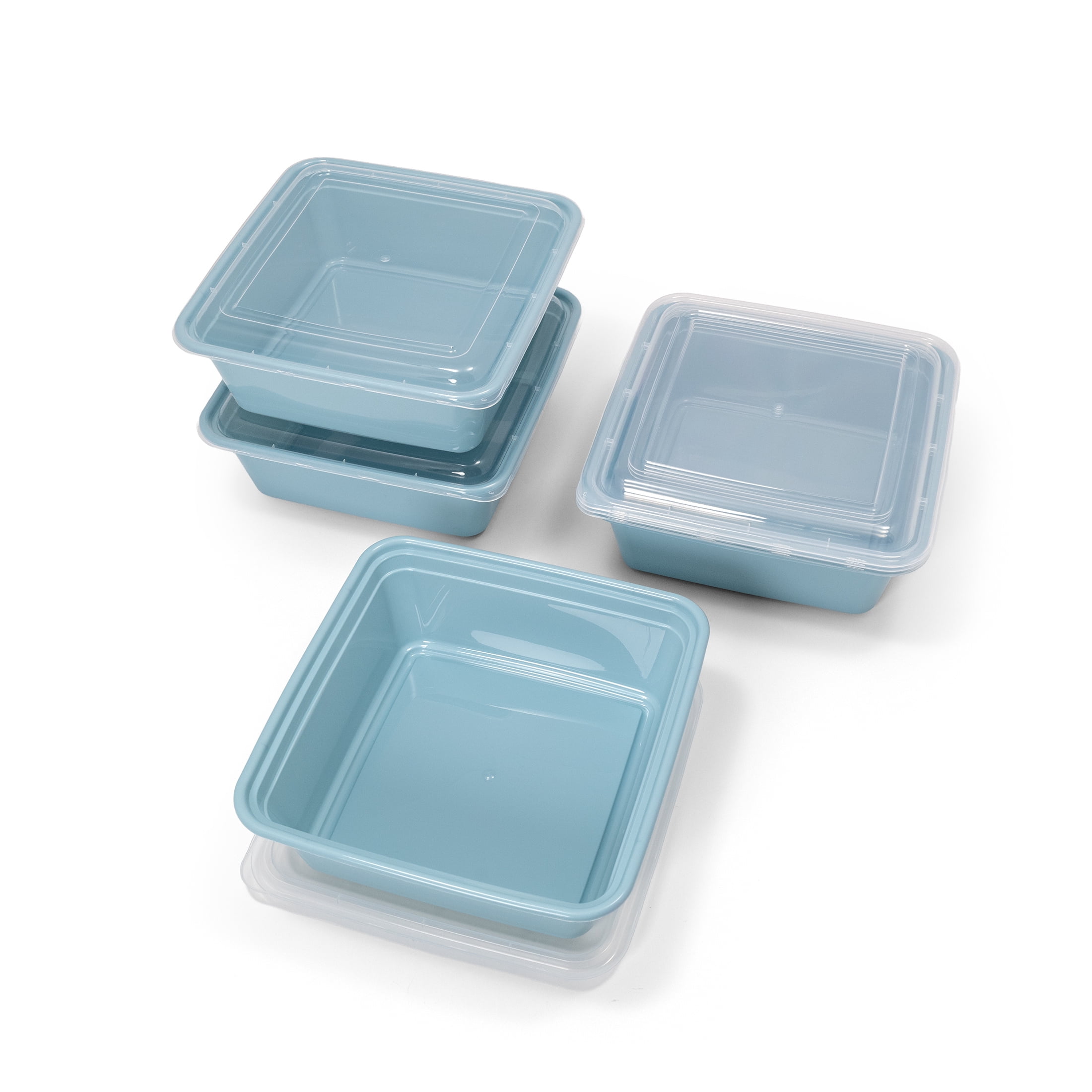 Mainstays 5-Pack Tall Square BPA-Free Plastic Meal Prep Food Storage Containers, 1.9L, Blue Cameo