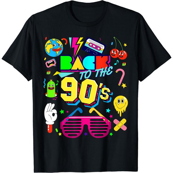 Vintage Retro Back To 90's Colorful Hip Hop Men Women Black T-Shirts Cotton Short Sleeve Tee