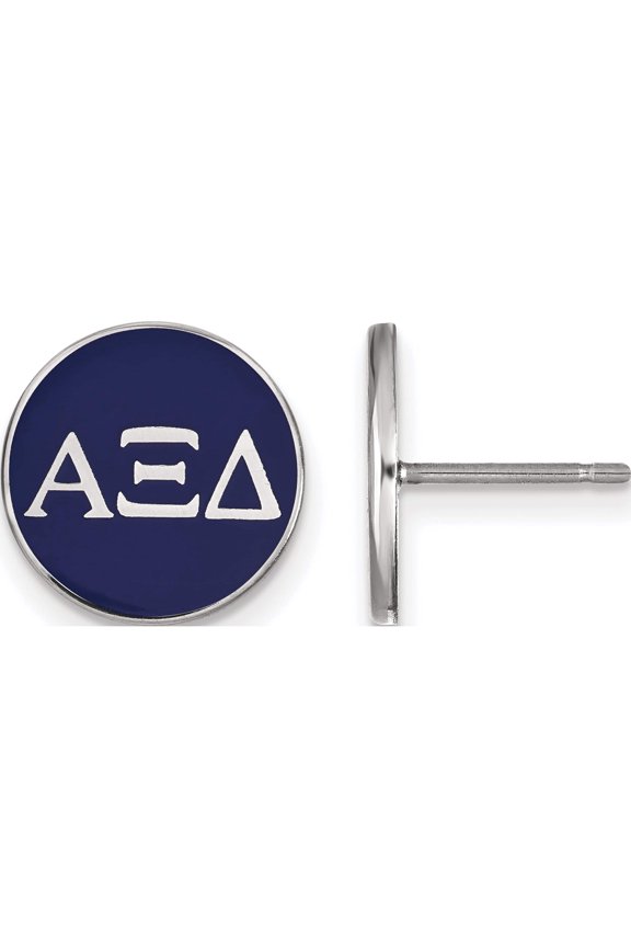 Sterling Silver Rh-Plated Logoart Alpha Xi Delta Enameled Post Earrings (12 X 12) Made In United States ss031axd