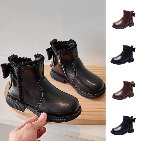 Viluyesy Girls Ankle Boots Side Zipper Thick Soled Boots Fall Winter Warm Shoes Kids Snow Boots Black Size 3T