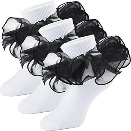 

0-6Y Kids Girls Princess Short Socks Tutu Silk Bow Lace Ruffles Cotton Photography Stockings