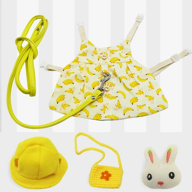 Bunny Clothes Pet Rabbit Costume Guinea Pig Lop-eared Rabbit Outdoor Cloth, Bananas Full Set S