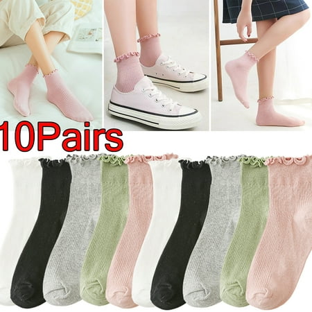 

10/5/3/1 Pair Ruffle Socks Women Cotton Lolita Japanese JK Frilly Crew Middle Tube Ankle White Pink Kawaii Cute Harajuku