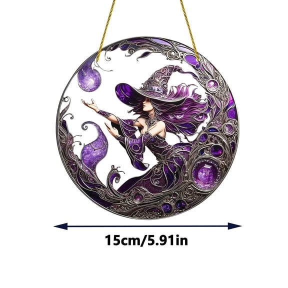 Witch with Crystal Pendant Acrylic Wall Hanging Home Decoration