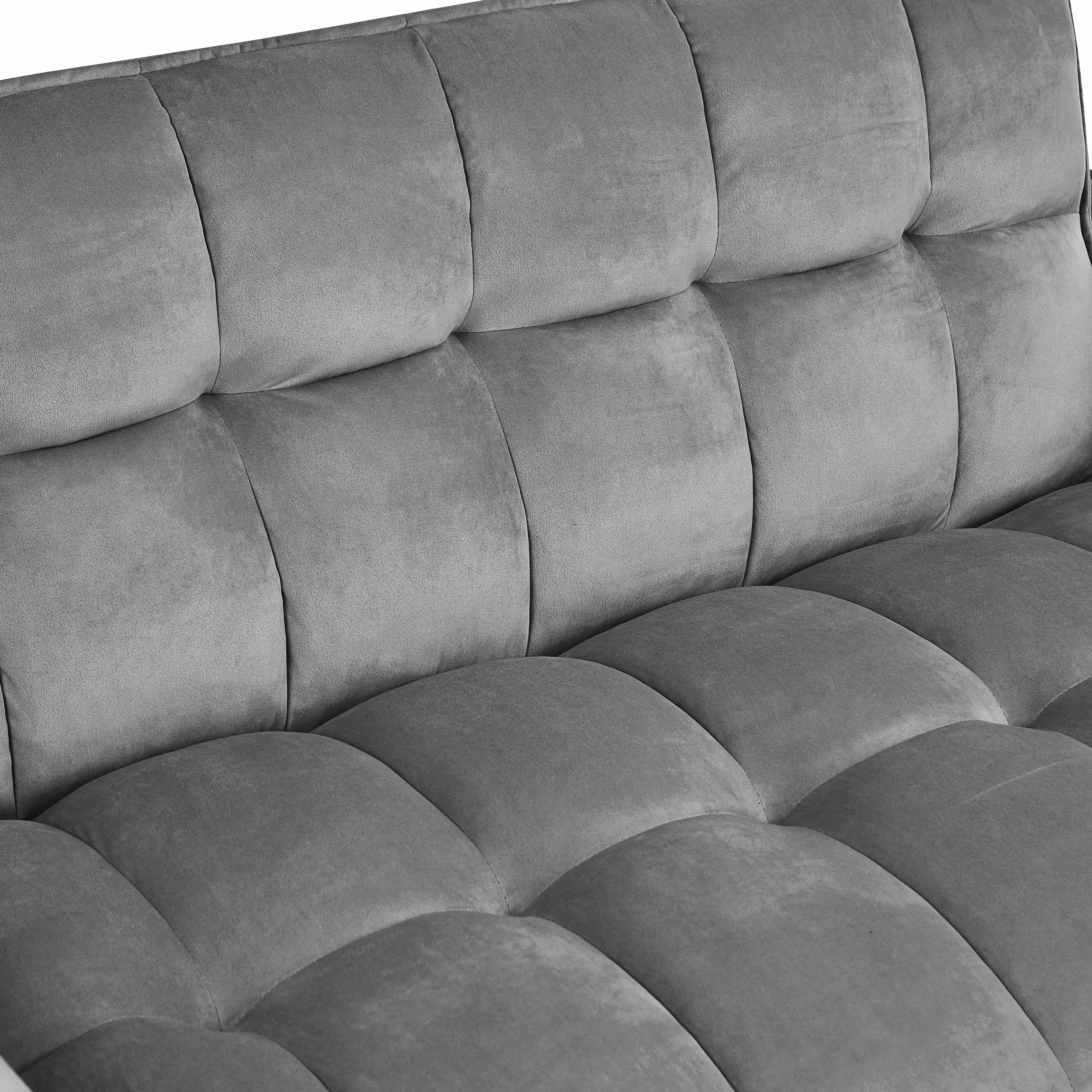 BSHTI 3 in 1 Modern Velvet Loveseat Sofa Bed-3-Position Adjustable Convertible Sleeper, Side Storage Pockets, Square Tufted, Easy Assembly, for Small Space Apartment,Medium Gray
