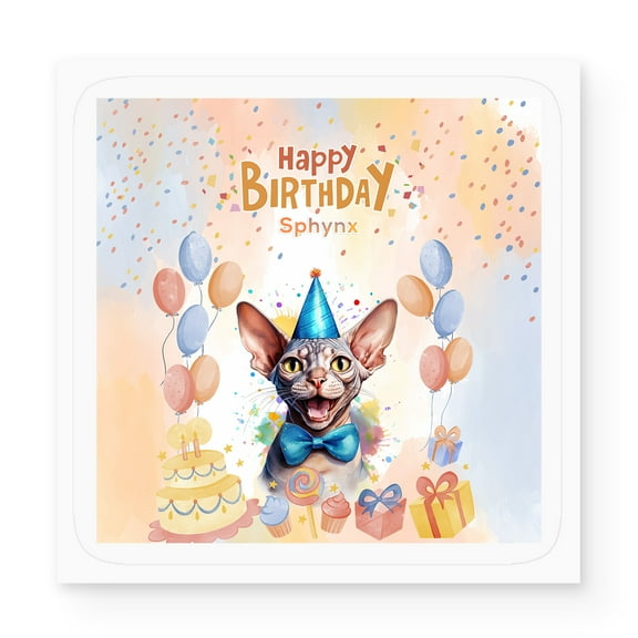 Watercolor Sphynx Happy Birthday Celebration Balloons Gift Party Vinyl Sticker Cat Lover Kitten Owner Gifts Idea Waterproof Decal Art Decor - 00028
