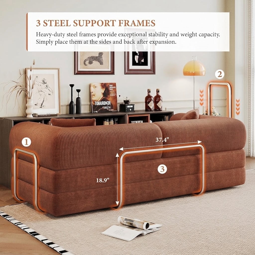 avobird 78" Convertible Sofa Bed, 5-in-1 Corduroy Futon Pull Out Couch, No Assembly Boneless Sleeper Sofa for Living Room & Bedroom, Orange