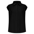 thumbnail image 6 of Wyobmus Womens Button Down Shirt Casual Cotton Linen Tops Cap Short Sleeve Summer V Neck Collared Blouses 2025 Trendy Clothes S-2X Black, 6 of 6