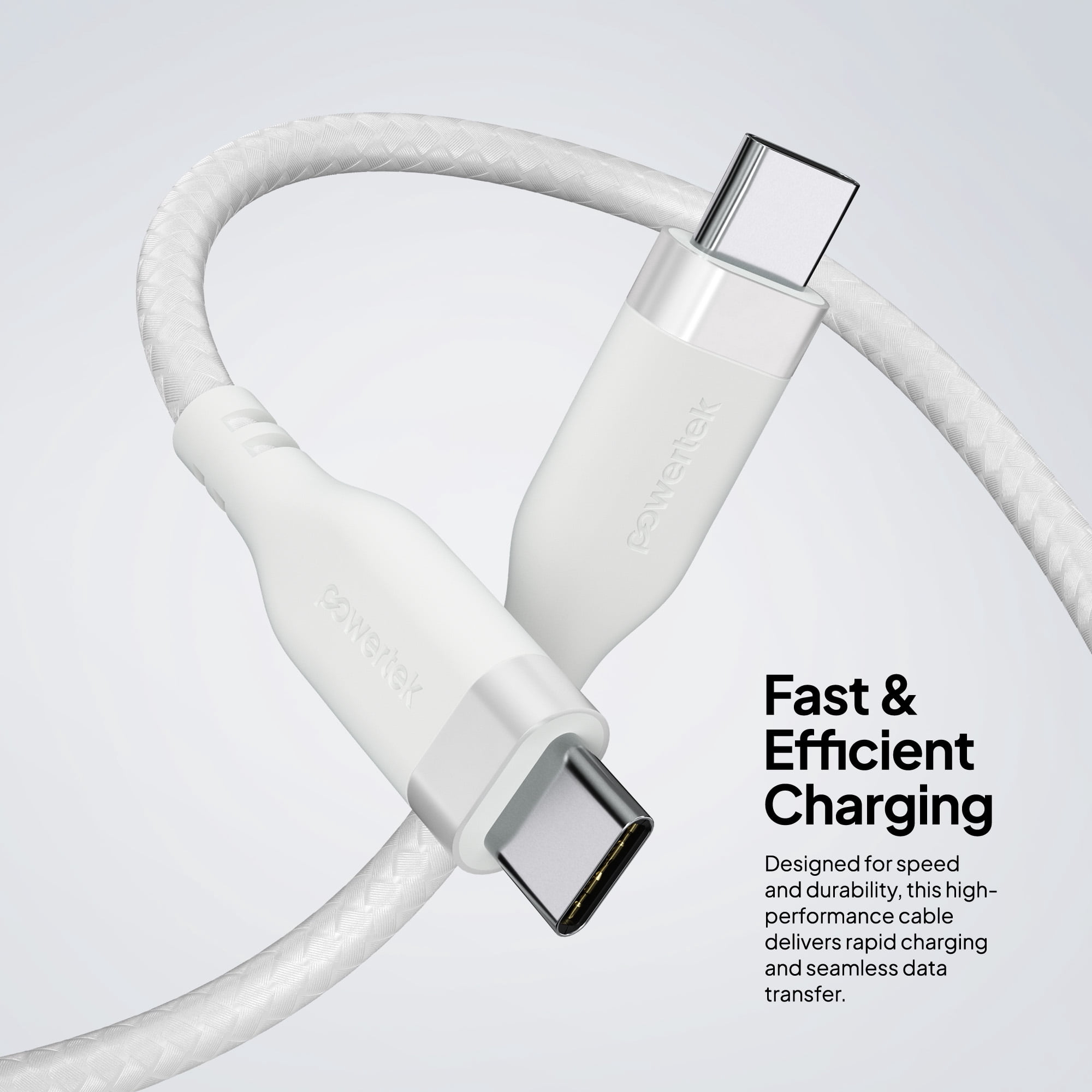 Powertek USB-C to USB-C Fast Charging Cable, 60W, 6 ft, Carbon Design Texture, White
