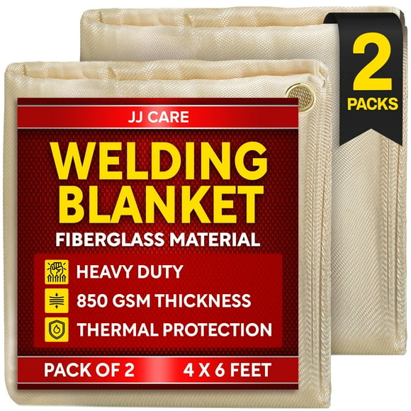 2 Pack Welding Blanket - 4ft x 6ft, 850GSM Fiberglass Welding Blanket for Smokers with Brass Grommets, Heavy Duty Fireproof Welders Mat for Industrial, Smoker, Grill