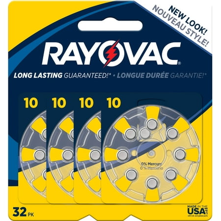 Rayovac Mercury Free Hearing Aid Batteries, Size 10, 32-Pack (L10ZA-32ZM)