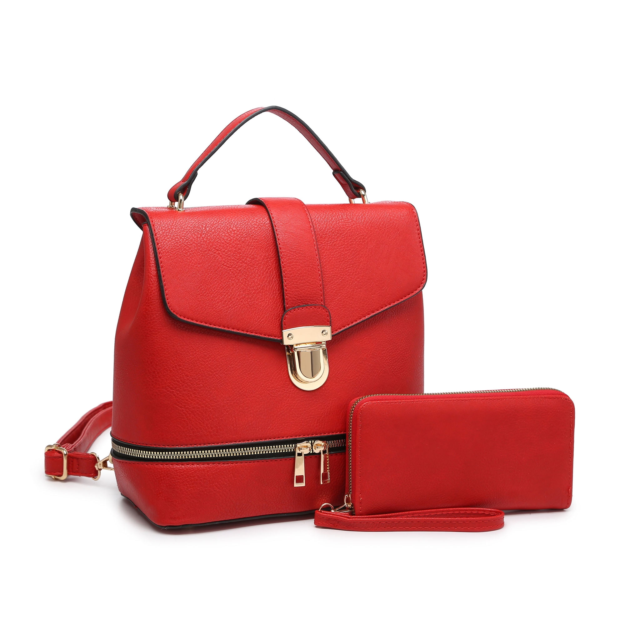 Poppy Womens Leather Backpack Purse Handbags Sets Flap Daypack Double