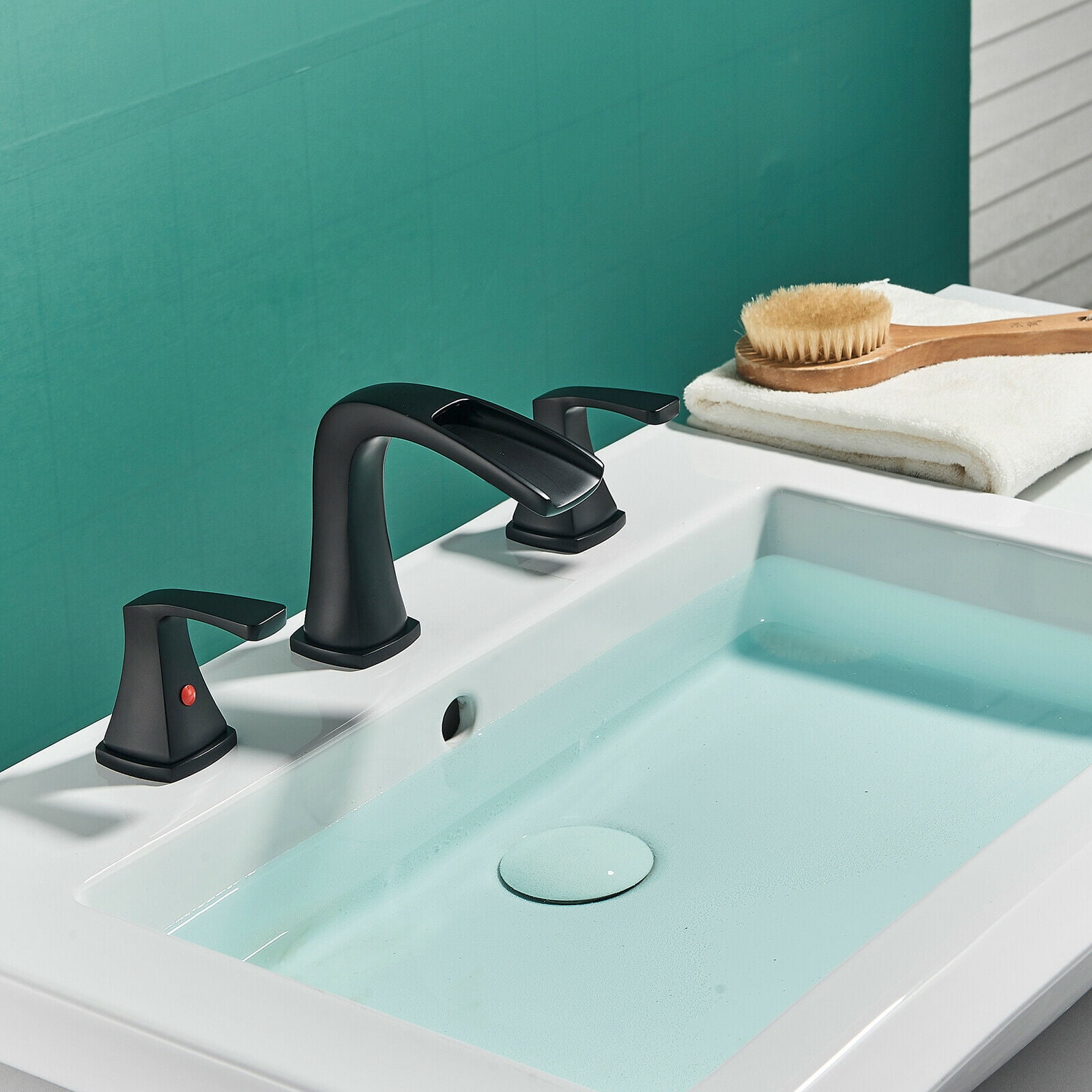 Zovajonia Matte Black 8 "Widespread Bathroom Faucet Basin 3 Hole Waterfall Vanity Sink Mixer Tap
