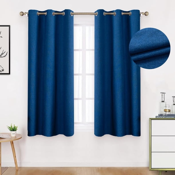 Lino Cortinas Blackout con Aislamiento Térmico, 100% Blackout y Ojal Superior Cortina para Recámara y Ventana de Sala, Capa Trasera de Revestimiento Gris, 2 Paneles, 106.6 x 160 cm, Azul