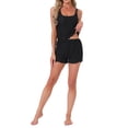 thumbnail image 2 of INSPIRE CHIC Women's Pointelle Pajama Sleepwear Solid Camisole Tops with Shorts Double Strap Loungewear Sets XL Black, 2 of 6