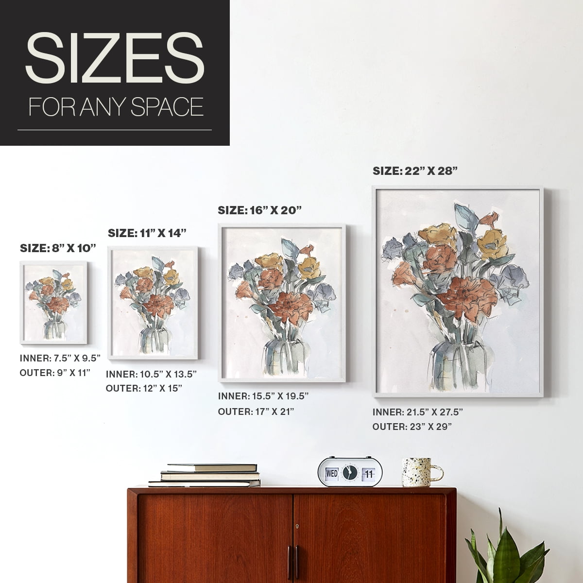Watercolor Floral Arrangement I Framed Print in White Solid Wood 11 x 14 Framed Print