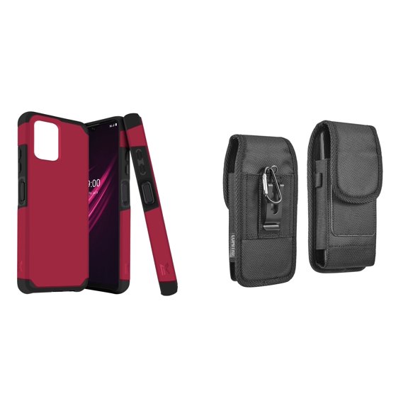 Case and Pouch Bundle for REVVL 6 5G: Dual Layer Slim Case (Magenta Pink) and Vertical Rugged Nylon Belt Holster
