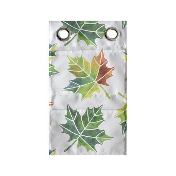 Autumn Hanging Pocket Organizer, Natural Colorful Season Maple Leafs Hand-Drawn on a Plain Background, Printed Polyester Storage Bag with Pockets, 9" x 27", Fern Green and Cinnamon