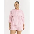 thumbnail image 6 of Joyspun Women’s Woven ¾ Sleeve Notch Collar Top and Boxer Shorts Pajama Set, Sizes XS-3X, 6 of 6