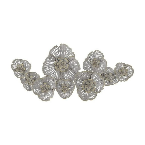 DecMode Gray Metal Floral Wall Decor