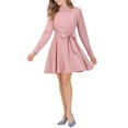 thumbnail image 2 of INSPIRE CHIC Women's Polka Dots Long Sleeve A Line Button up Belted Shirt Dress XL Pink, 2 of 7