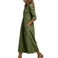 thumbnail image 5 of Ayolanni Fall Dresses for Women V Neck Cotton 3/4 Sleeve A-Line Maxi Dresses Flowy Solid Daily Side Slit Long Dress with Pockets Green L, 5 of 7