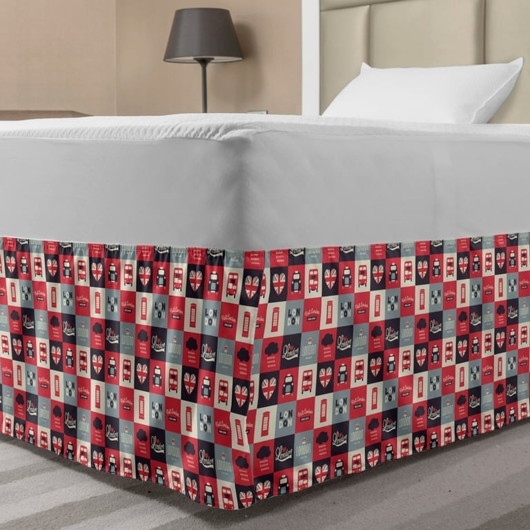 London Bed Skirt, Retro Traditional London in Squares United