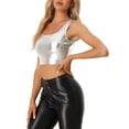 thumbnail image 5 of INSPIRE CHIC Women's Sleeveless Top U Neck Party Clubwear Holographic Shiny Metallic Crop Top M Silver, 5 of 7
