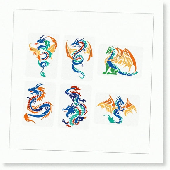 Dragon Art Kit - 6-Piece Set for Wood, Floor, and Wall Painting - Reusable Flying Dragon Templates - Positive and Socially Acceptable DIY Home Decor - 11.7x8.3 inch