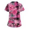 thumbnail image 4 of WTOBBY Women's Stylish Cross V-Neck Short Sleeve Work Overalls with Double Layer Pockets Printed Scrub Top, Functional Nursing Uniform Apparel Comfortable for Long Hours ,Pink S, 4 of 5