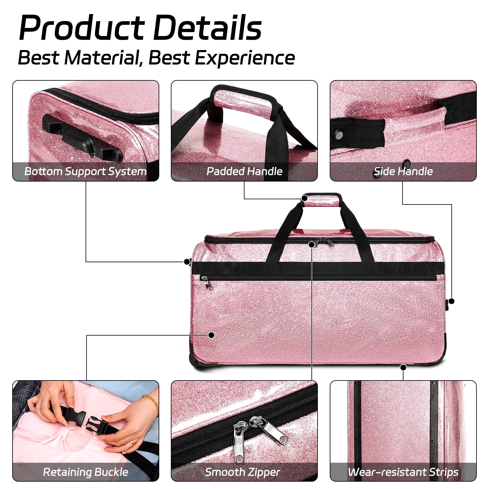 Dance Bag with Garment Rack, 28" Rolling Dance Competition Bag for Shows,Travel and Performances